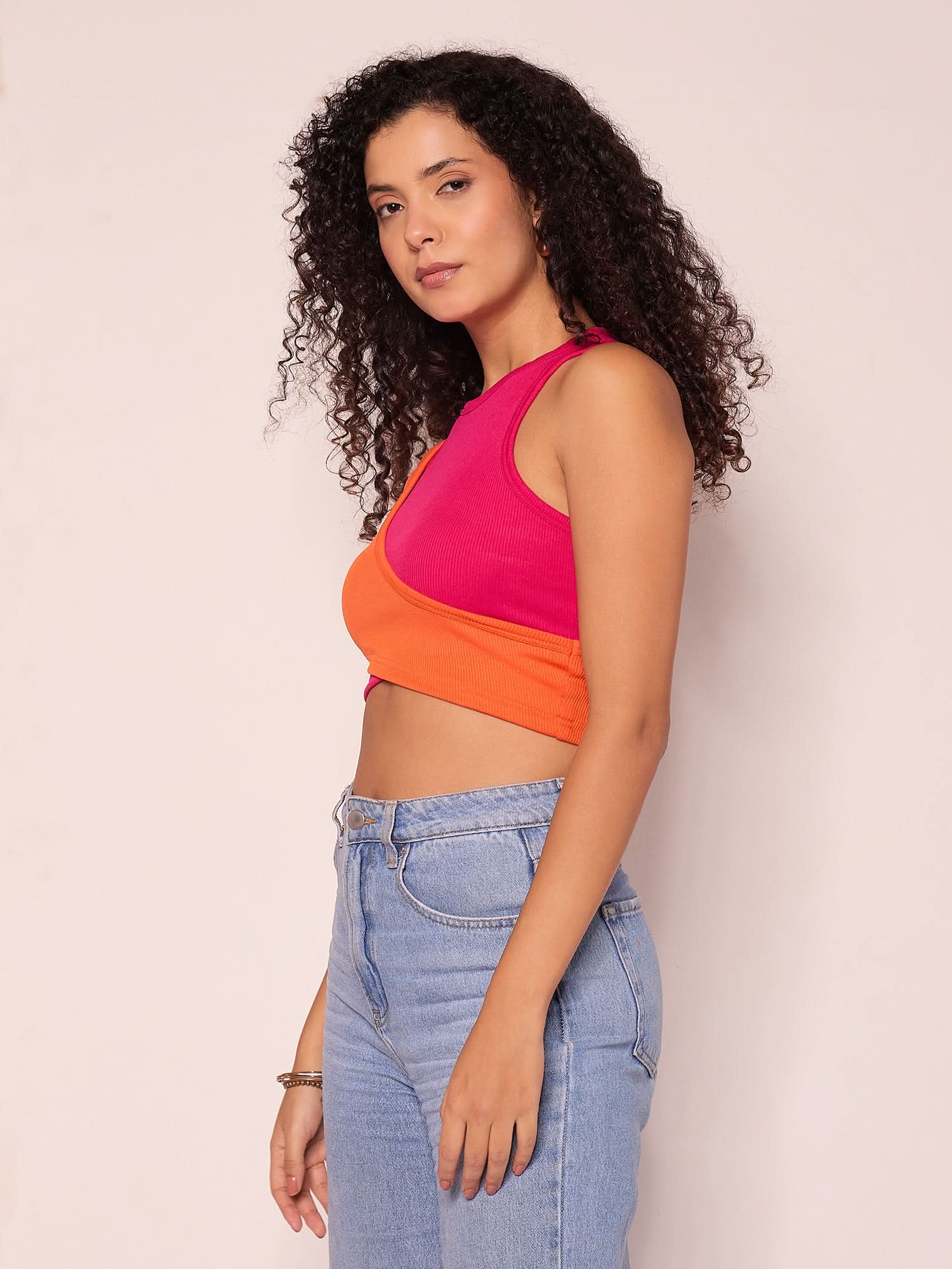 Stretchable Dual Panelled Ribbed Top