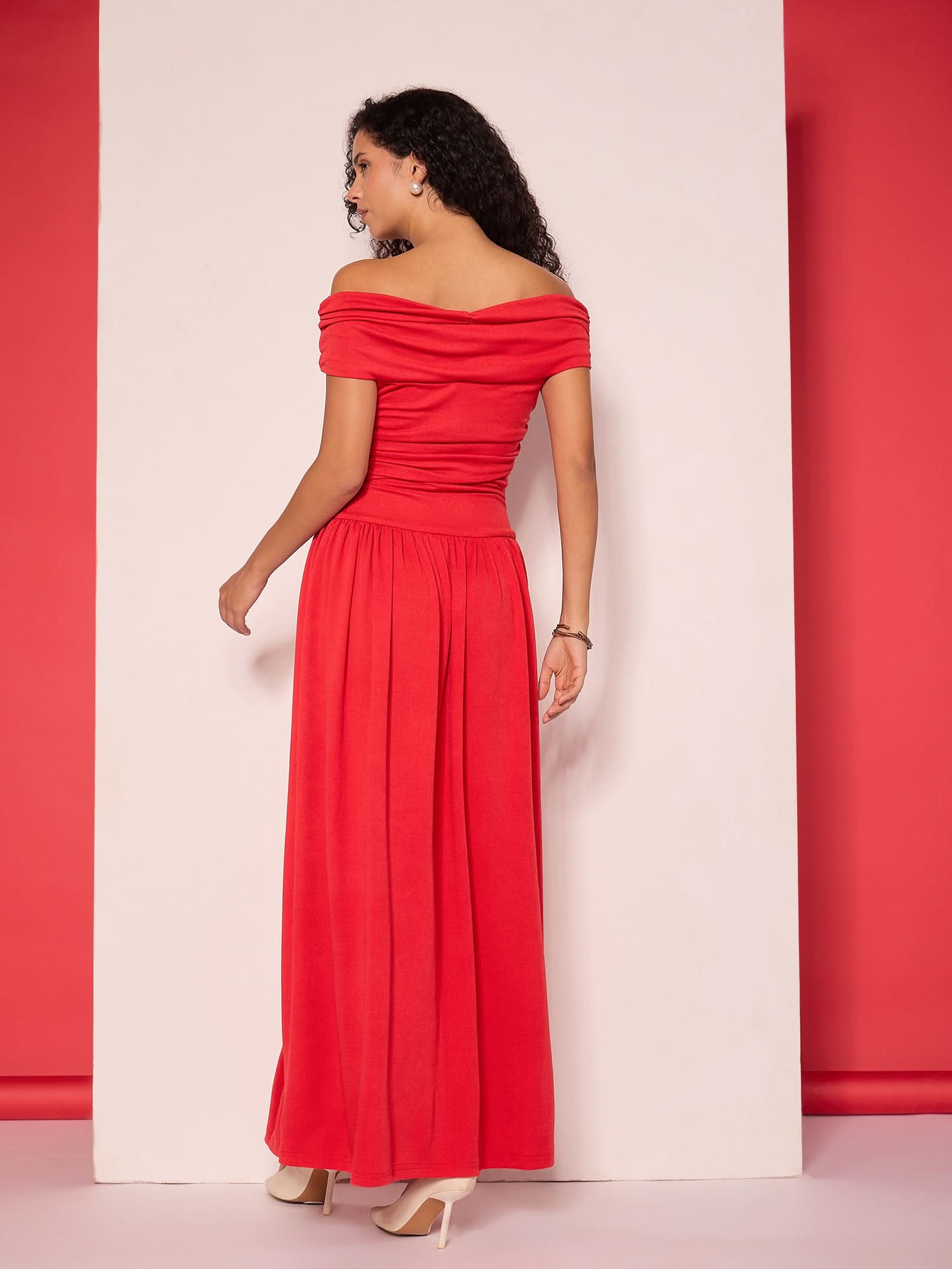 Stretchable Off Shoulder Drop Waist Maxi Dress