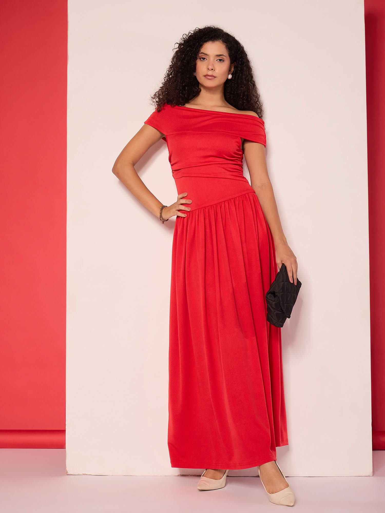 Stretchable Off Shoulder Drop Waist Maxi Dress