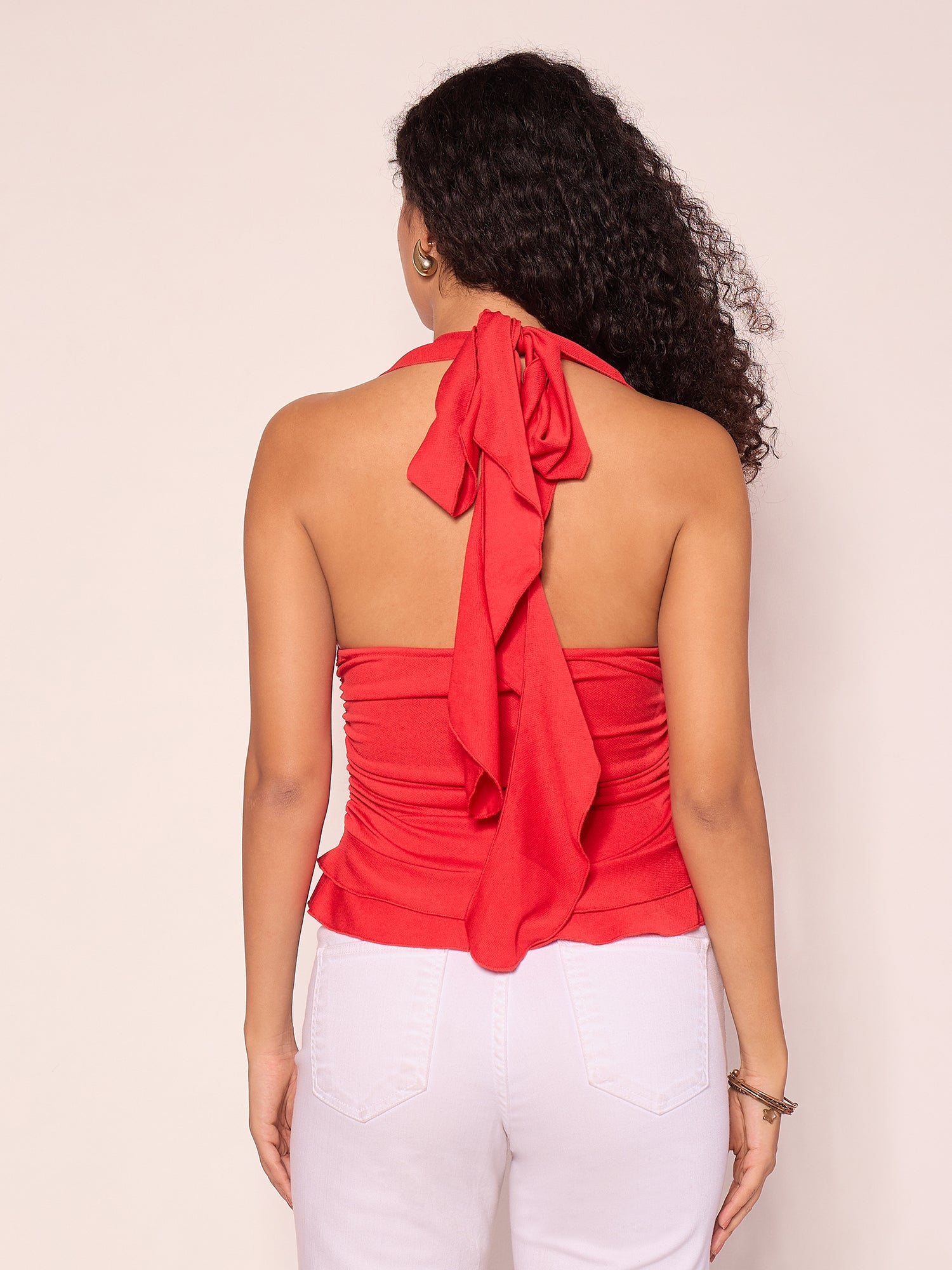Stretchable Ruffled Halter Neck Top