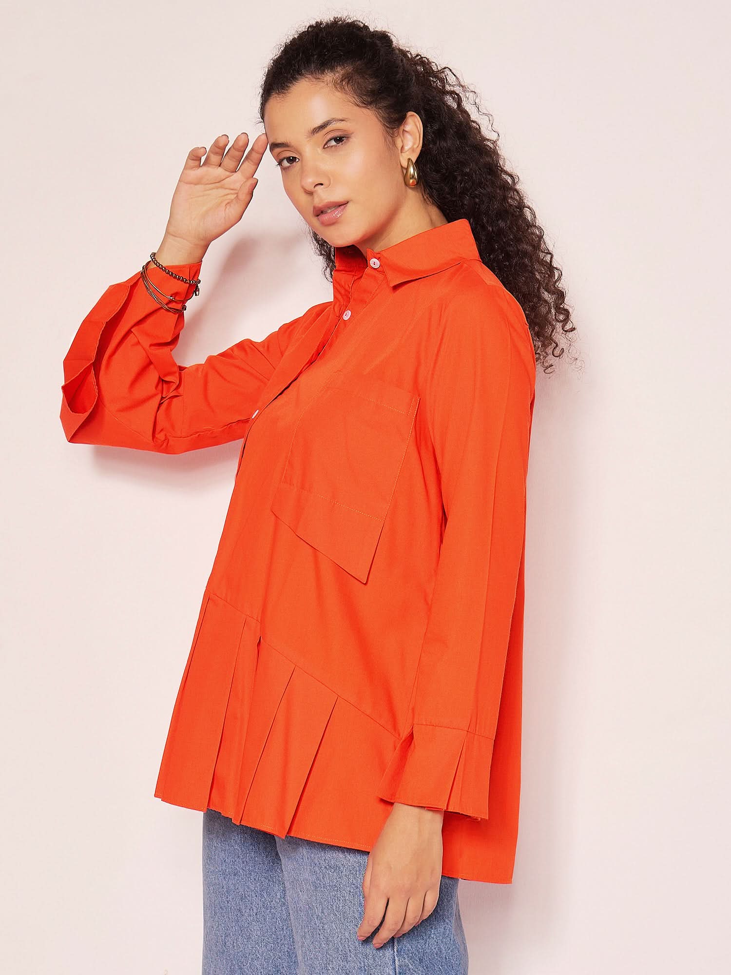 Asymmetric Pleated Cotton Shirt