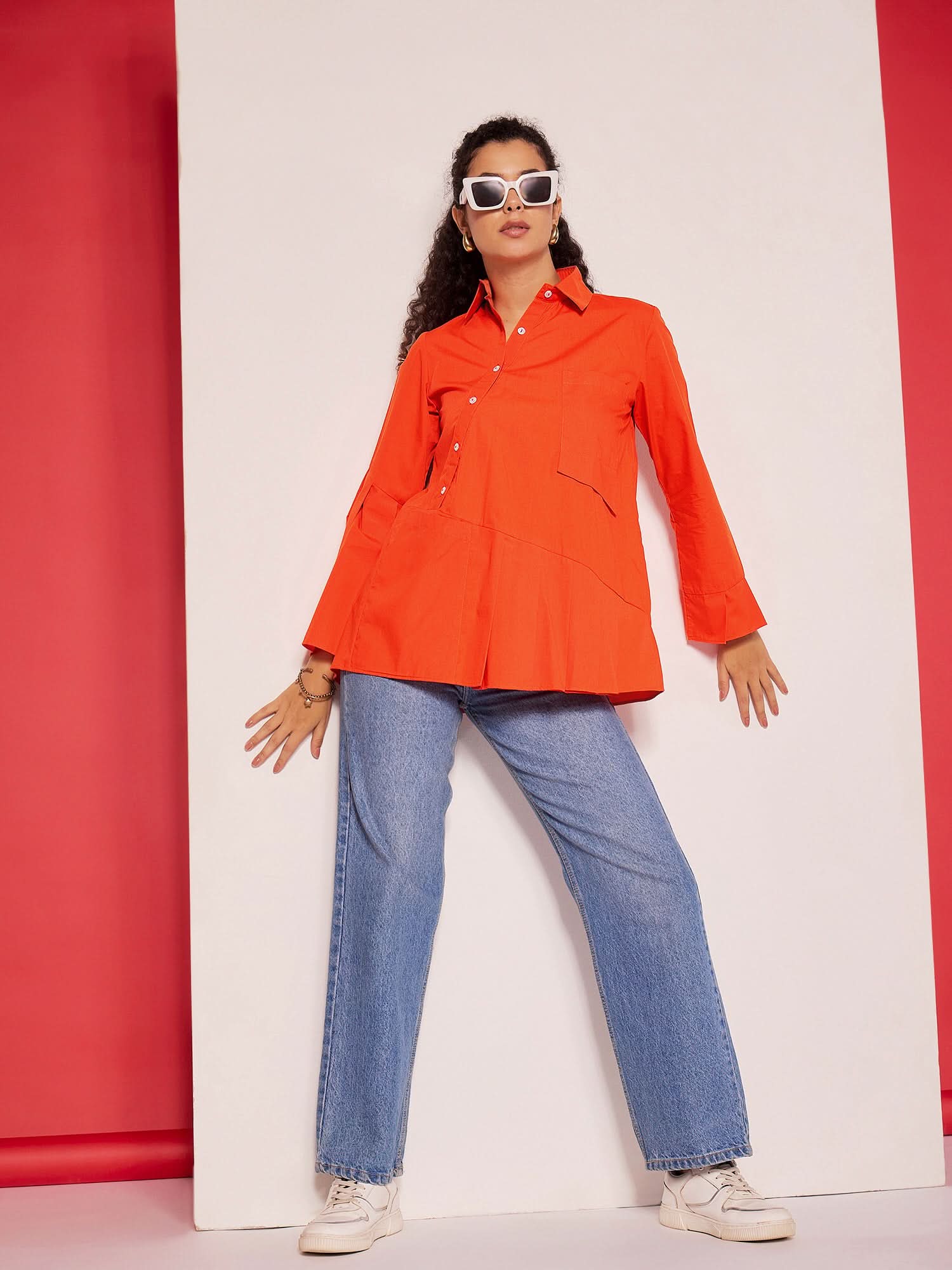 Asymmetric Pleated Cotton Shirt