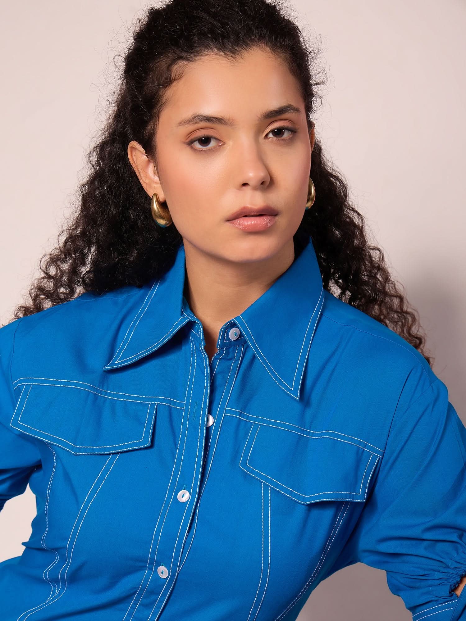 Panelled Cotton Shirt With Tie-Up Sleeves