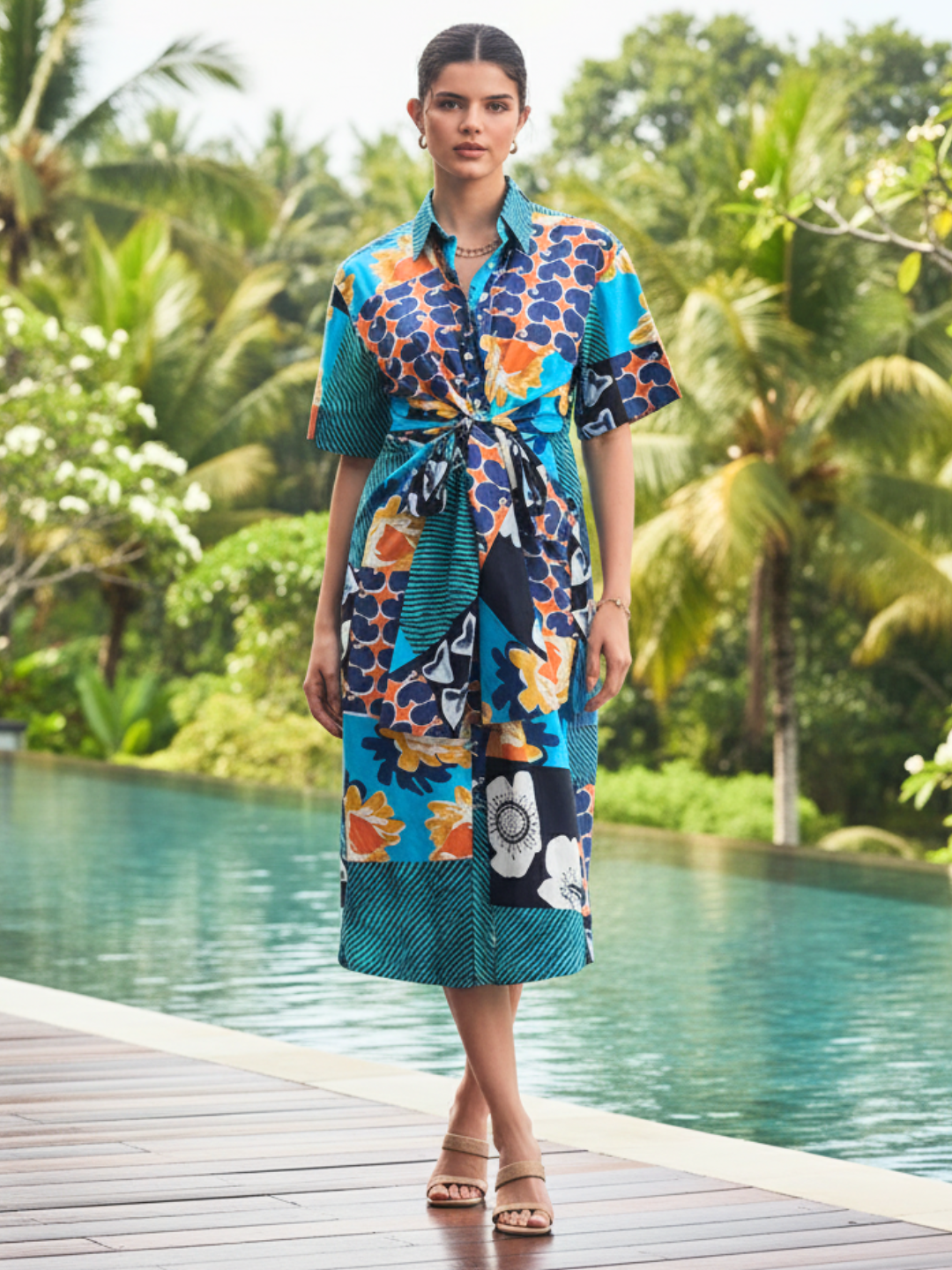 Knotted Shirt Midi Dress - Uptownie