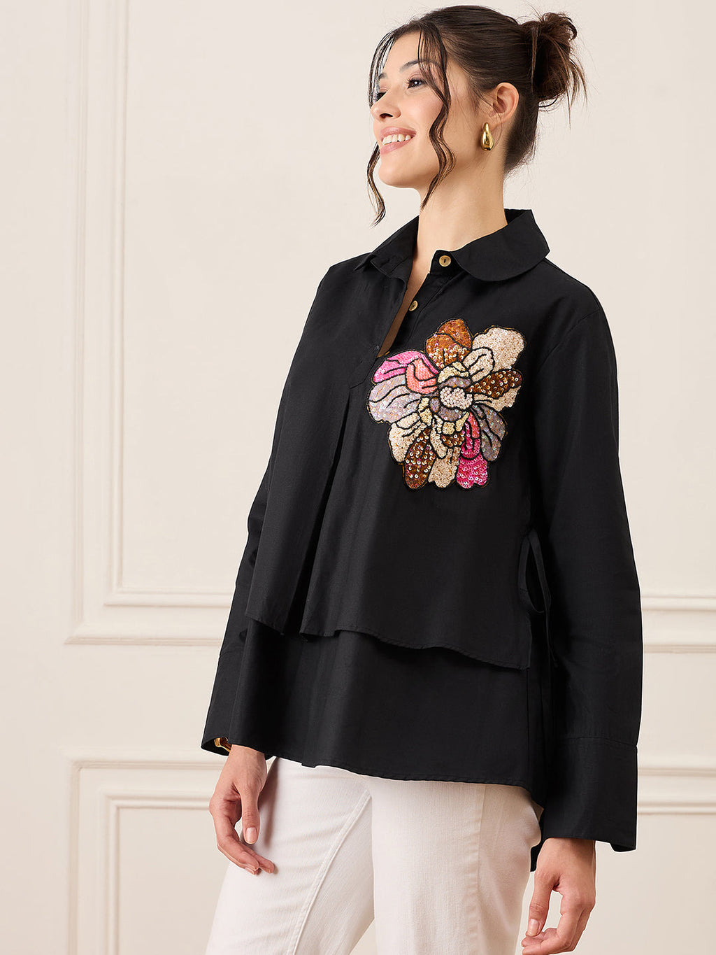 Double Layered Applique Cotton Shirt