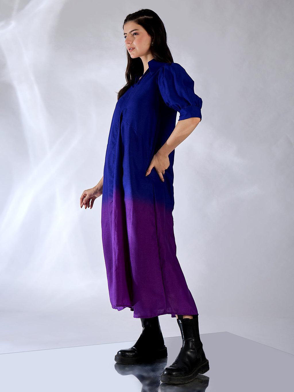 Front Pleated Linen Midi Dress