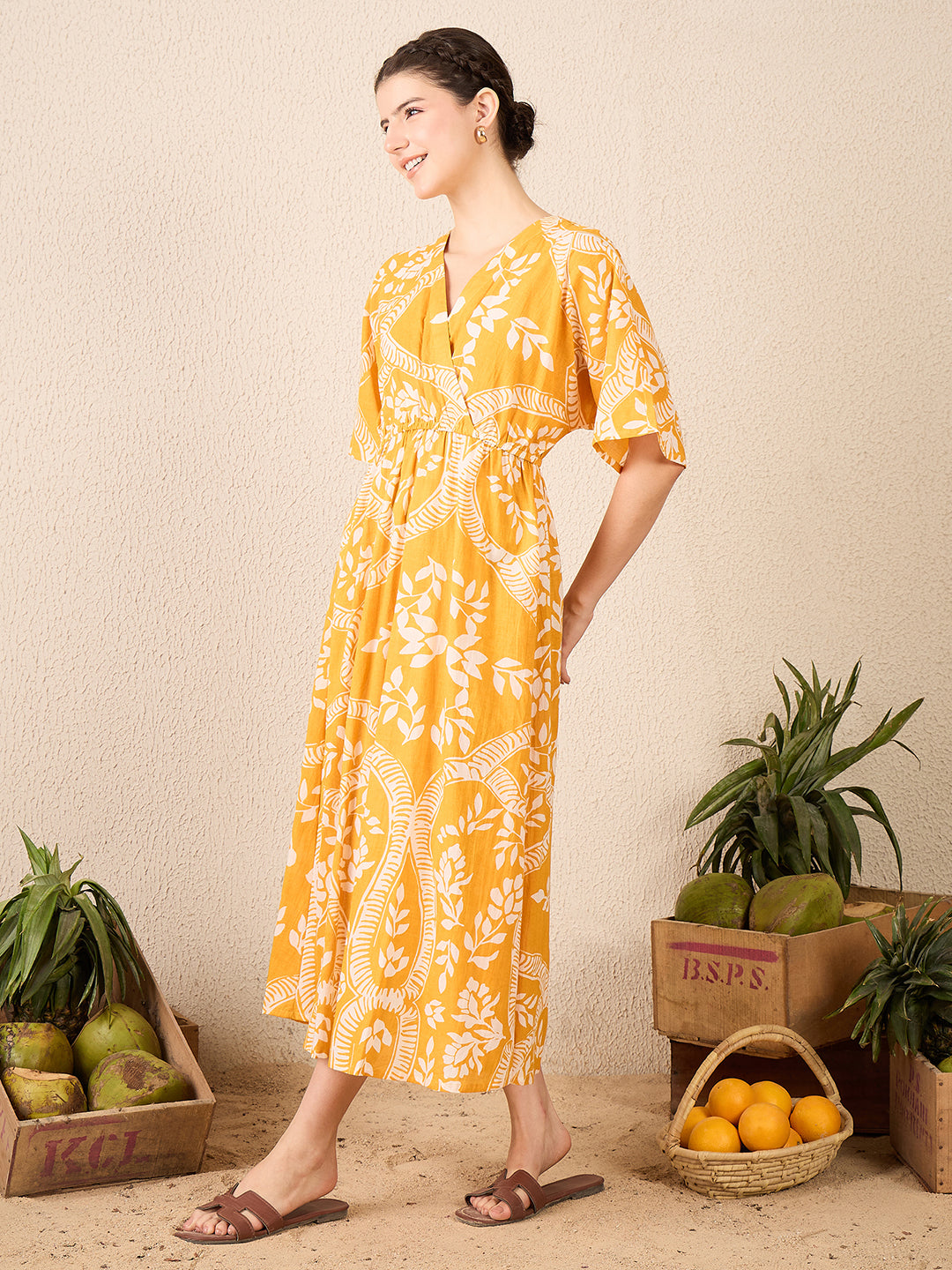V-neck Cotton Midi Dress