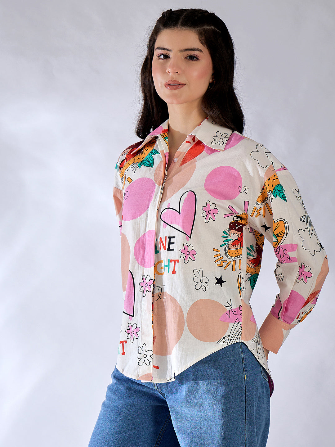 Printed Asymmetrical Cotton Shirt