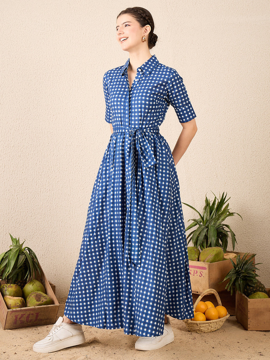 Cotton Buttoned Down Shirt Dress With Belt