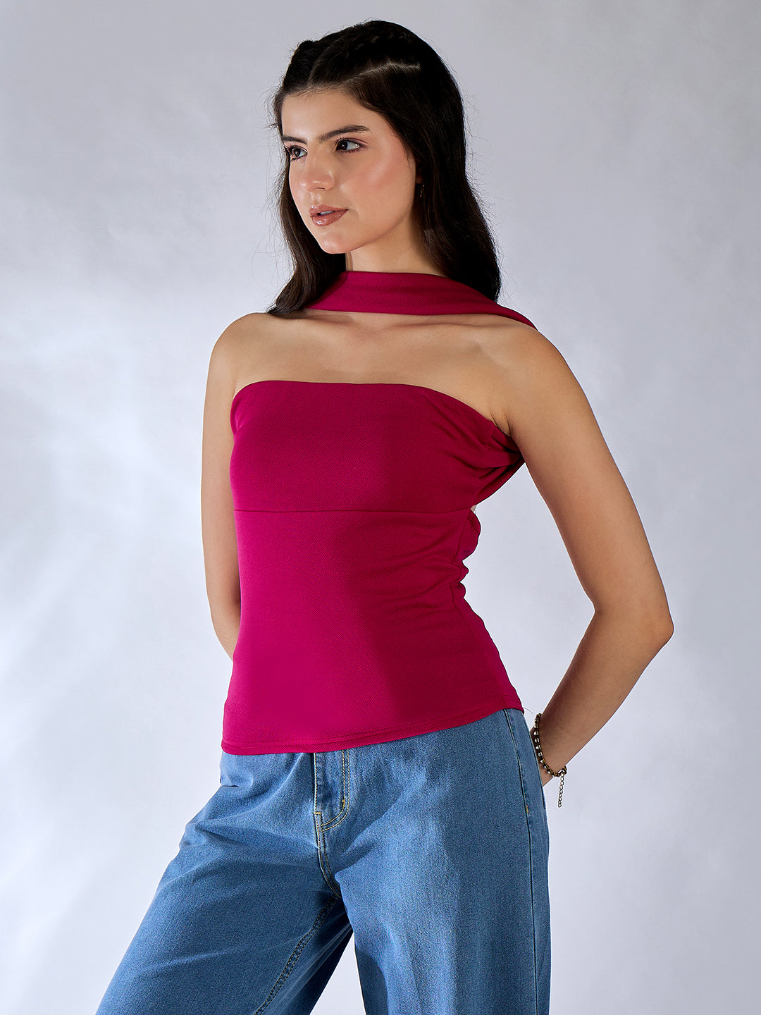 Stretchable Strapless Scarf Neck Top
