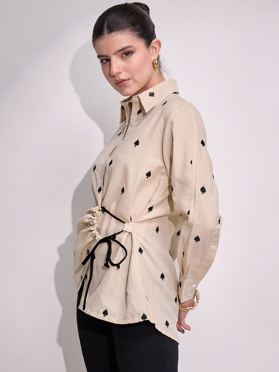 Side Tie-Up Cotton Shirt