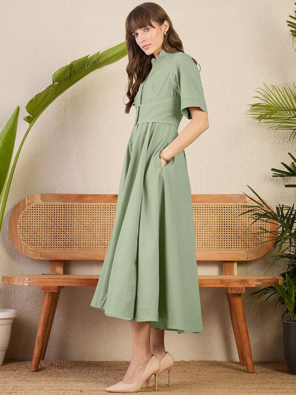 Corset Panelled Cotton Midi Dress