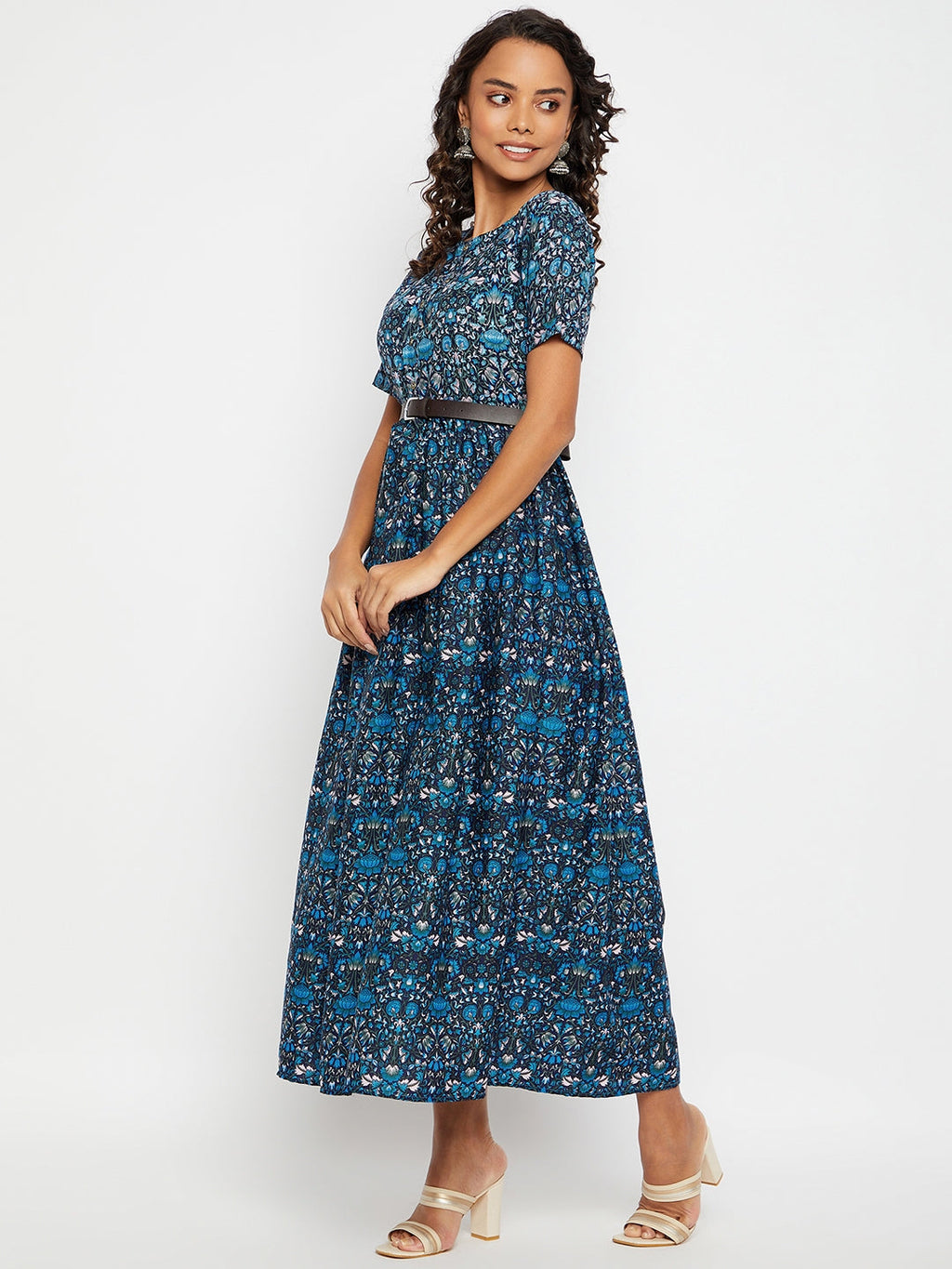 Printed Maxi Dress with Belt