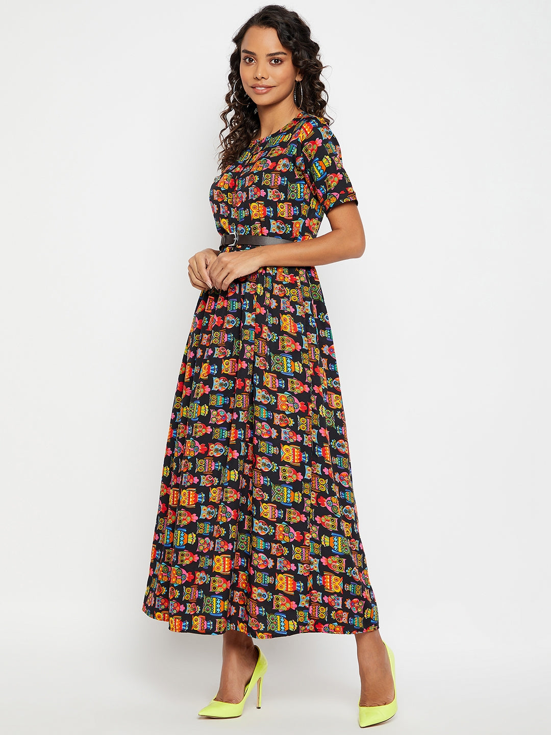 Printed Maxi Dress with Belt