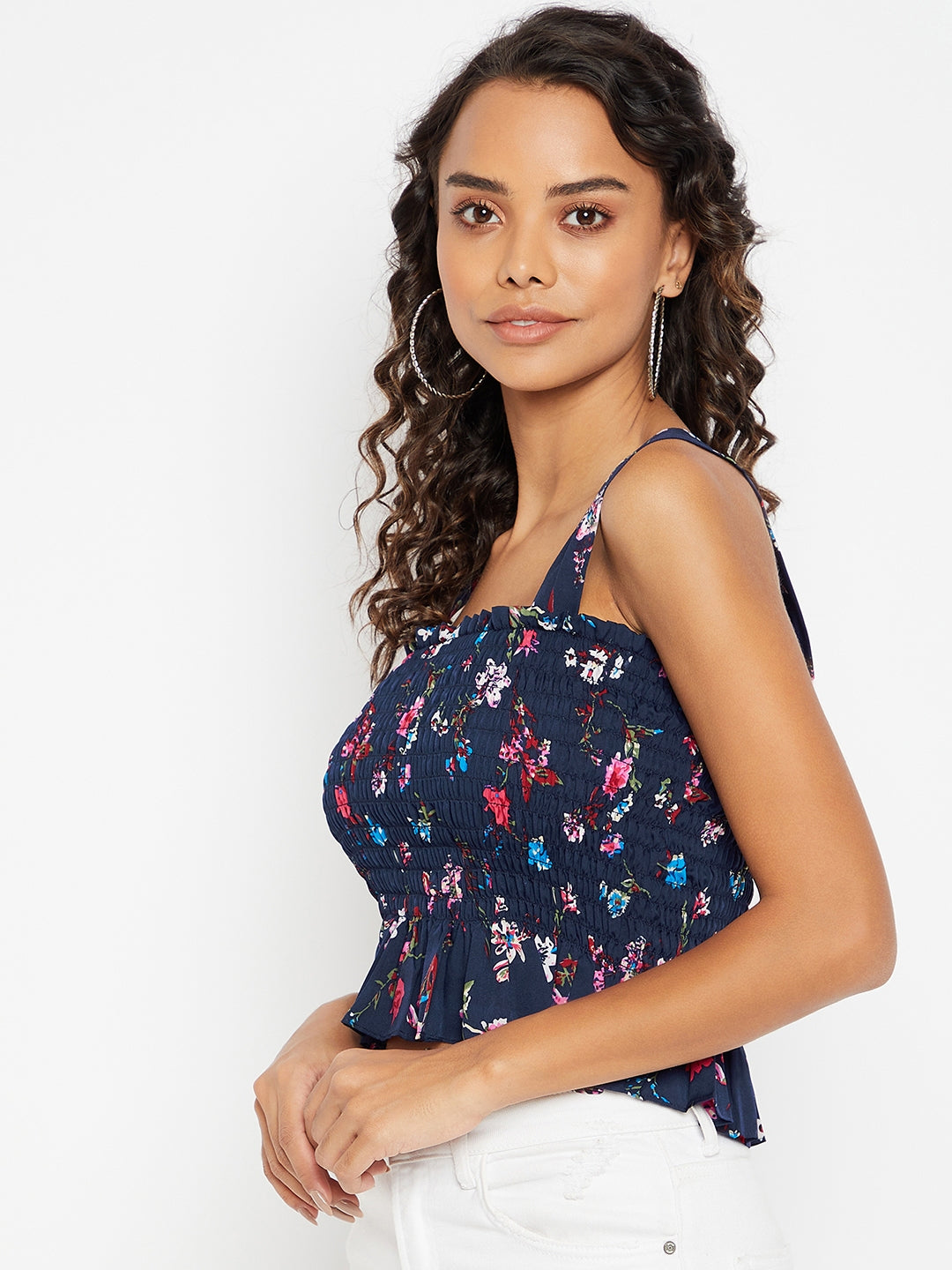Square Neck Smocked Peplum Top