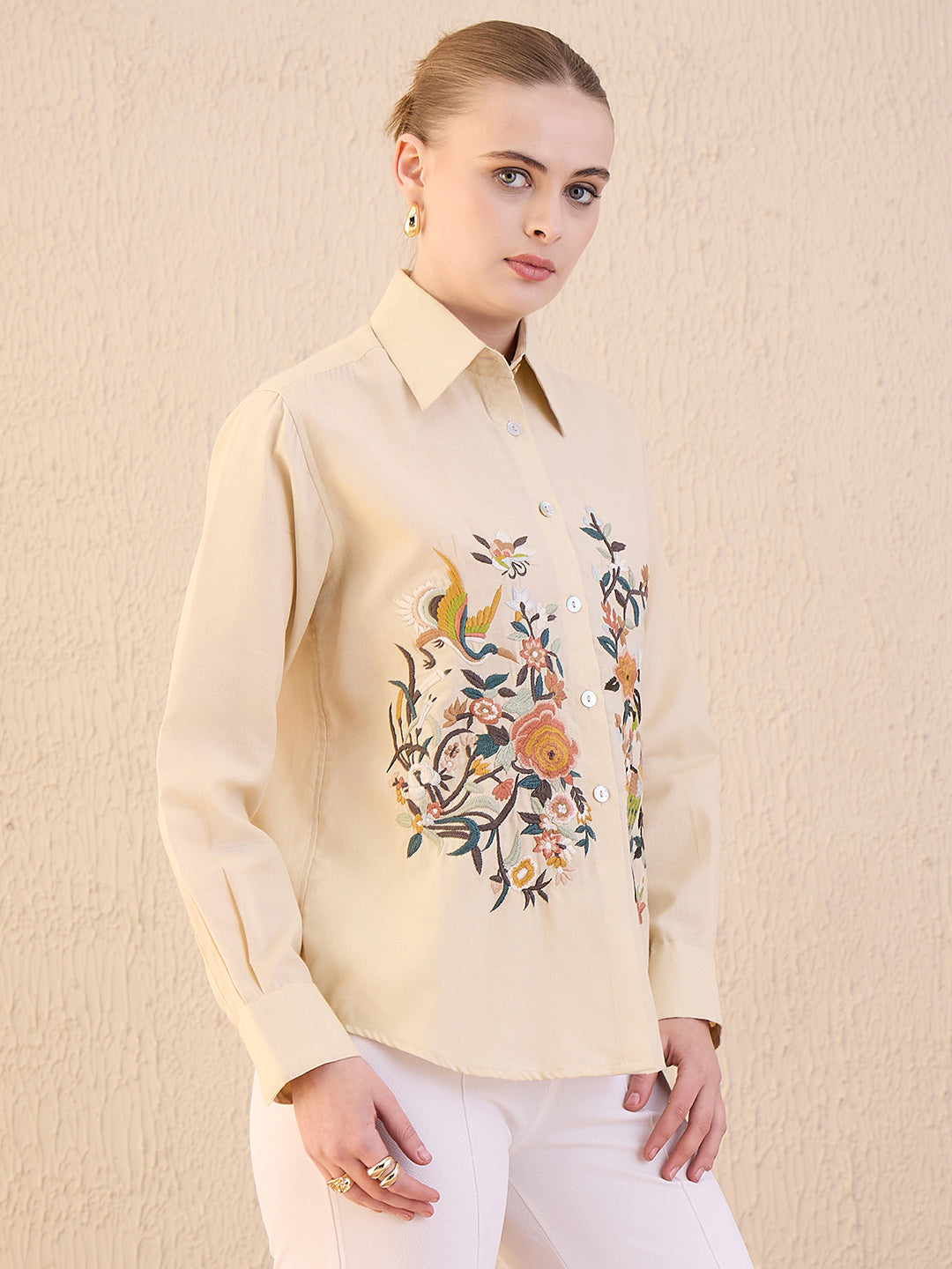 Floral Embroidered Linen Shirt