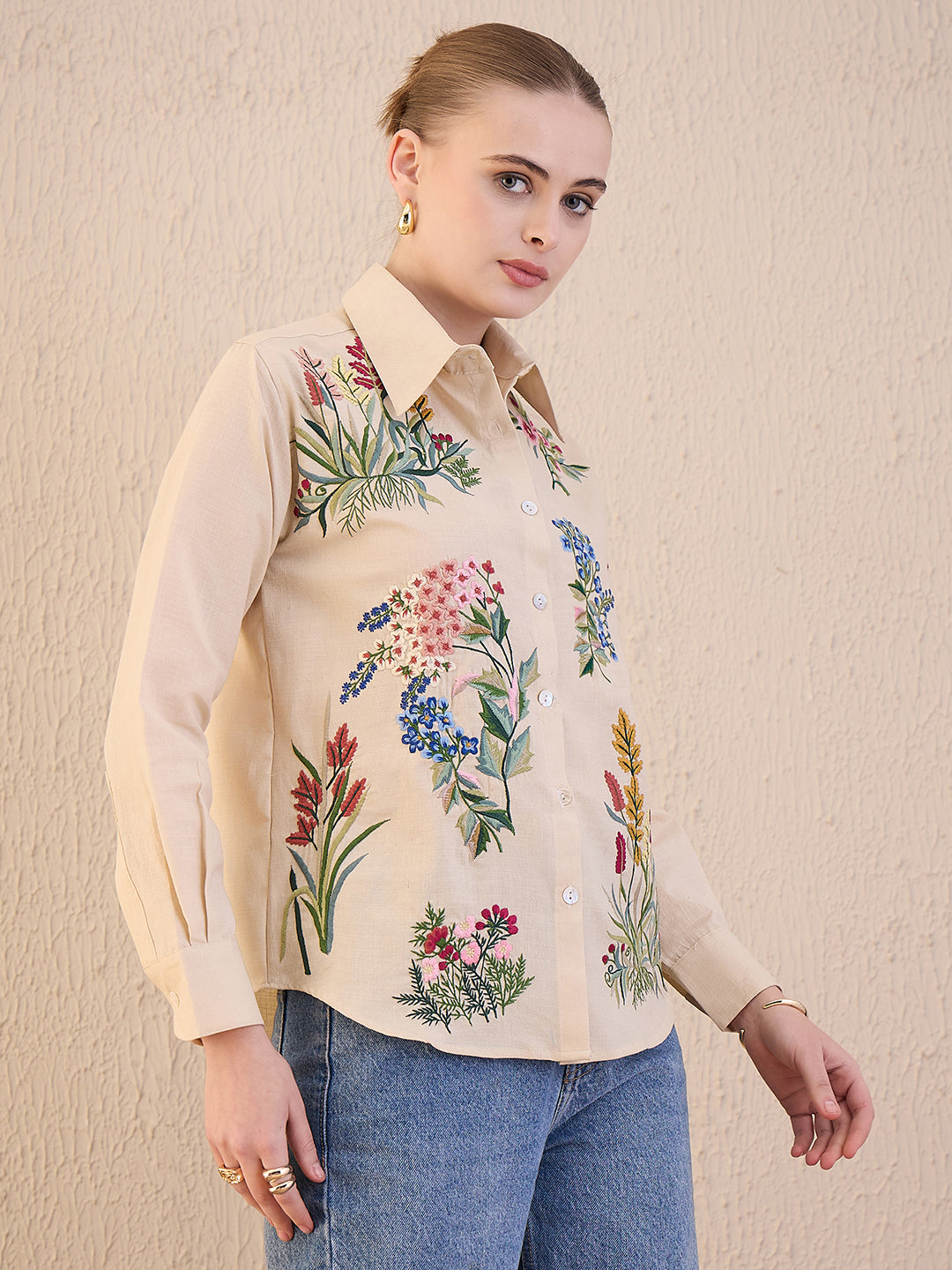 Floral Embroidered Linen Shirt
