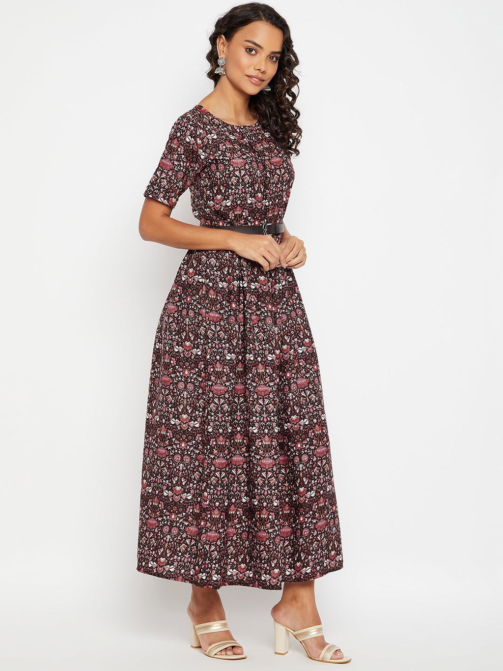 Printed Maxi Dress with Belt