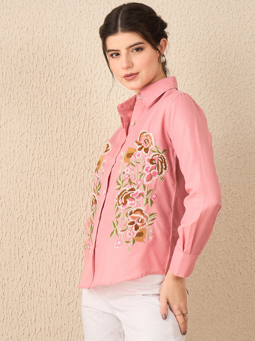 Floral Embroidered Linen Shirt