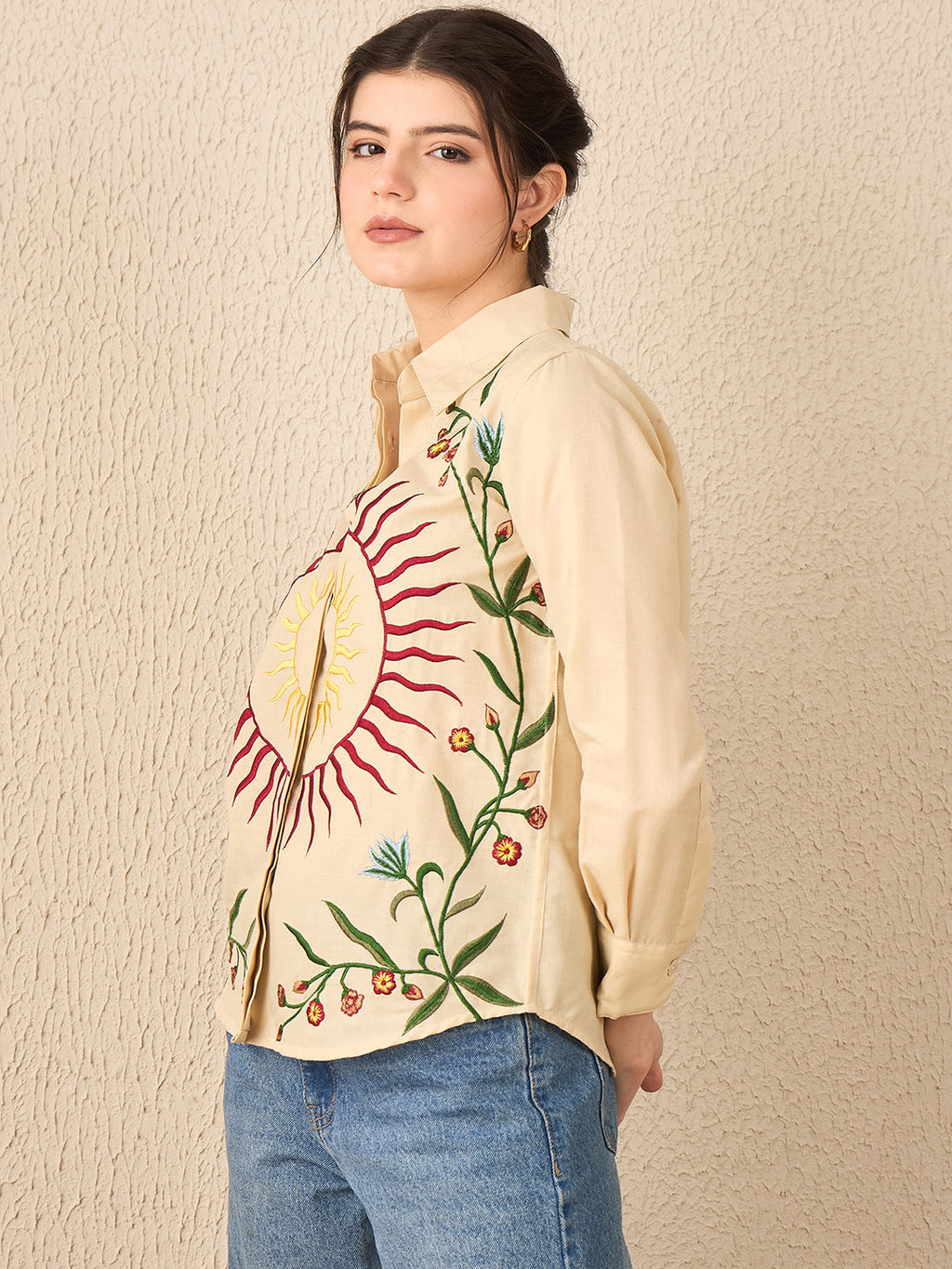 Floral Embroidered Linen Shirt
