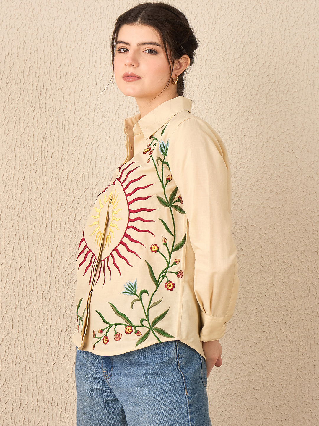 Floral Embroidered Linen Shirt