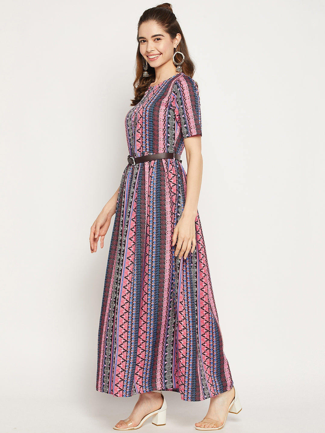 Printed Maxi Dress with Belt