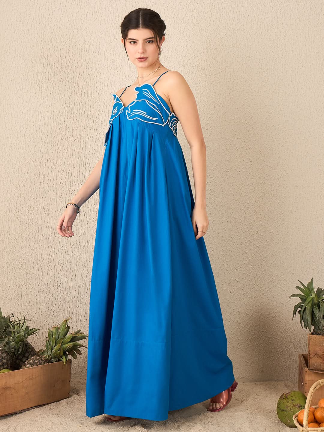 Fish Applique Cotton Maxi Dress