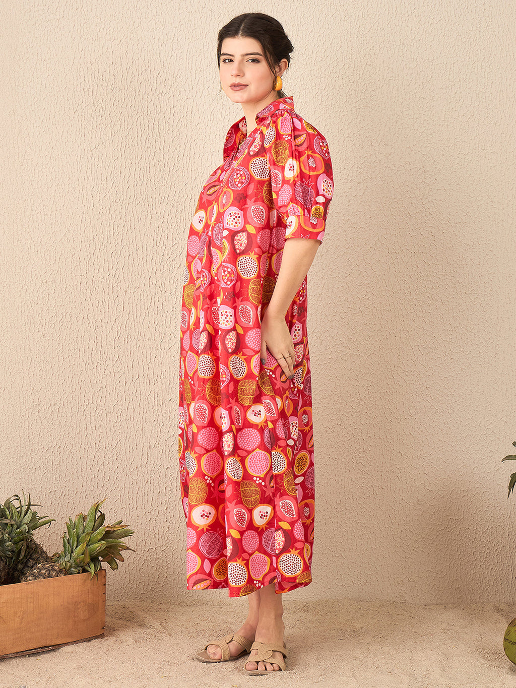 Front Pleated Cotton Midi Dress