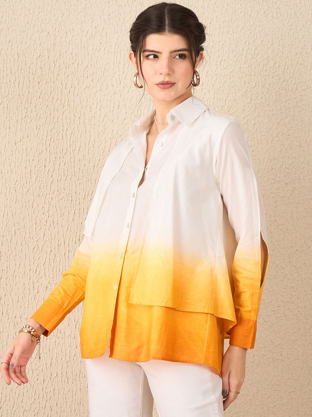 Ombre Panelled Cotton Shirt