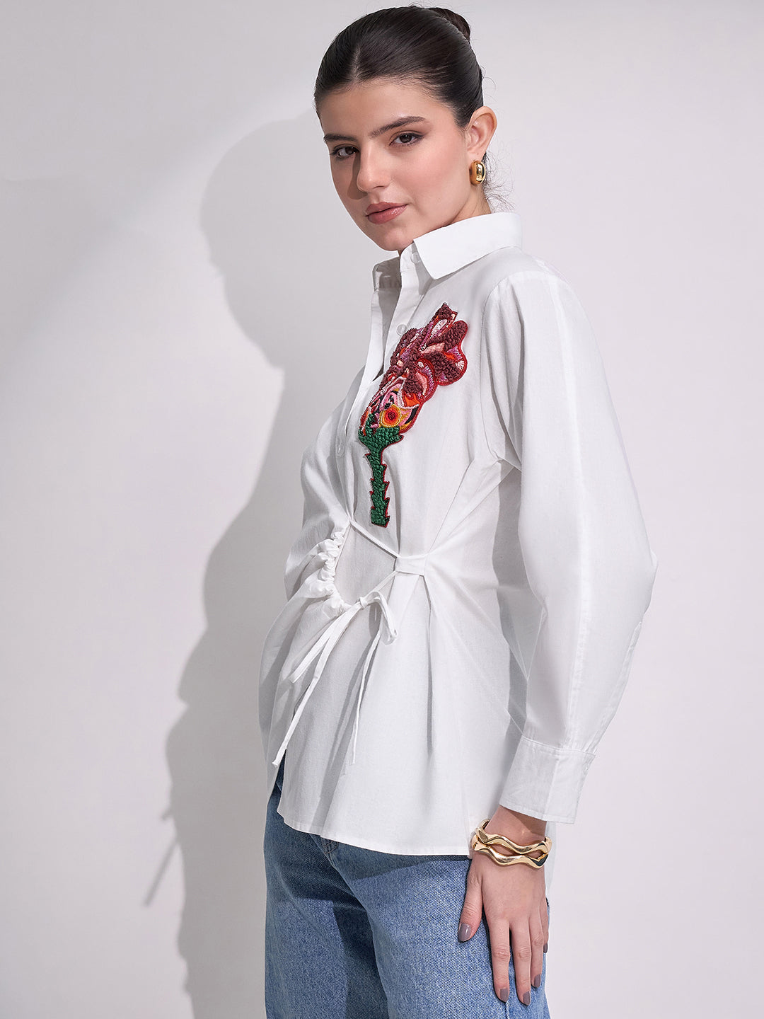 Side Tie-Up Cotton Shirt