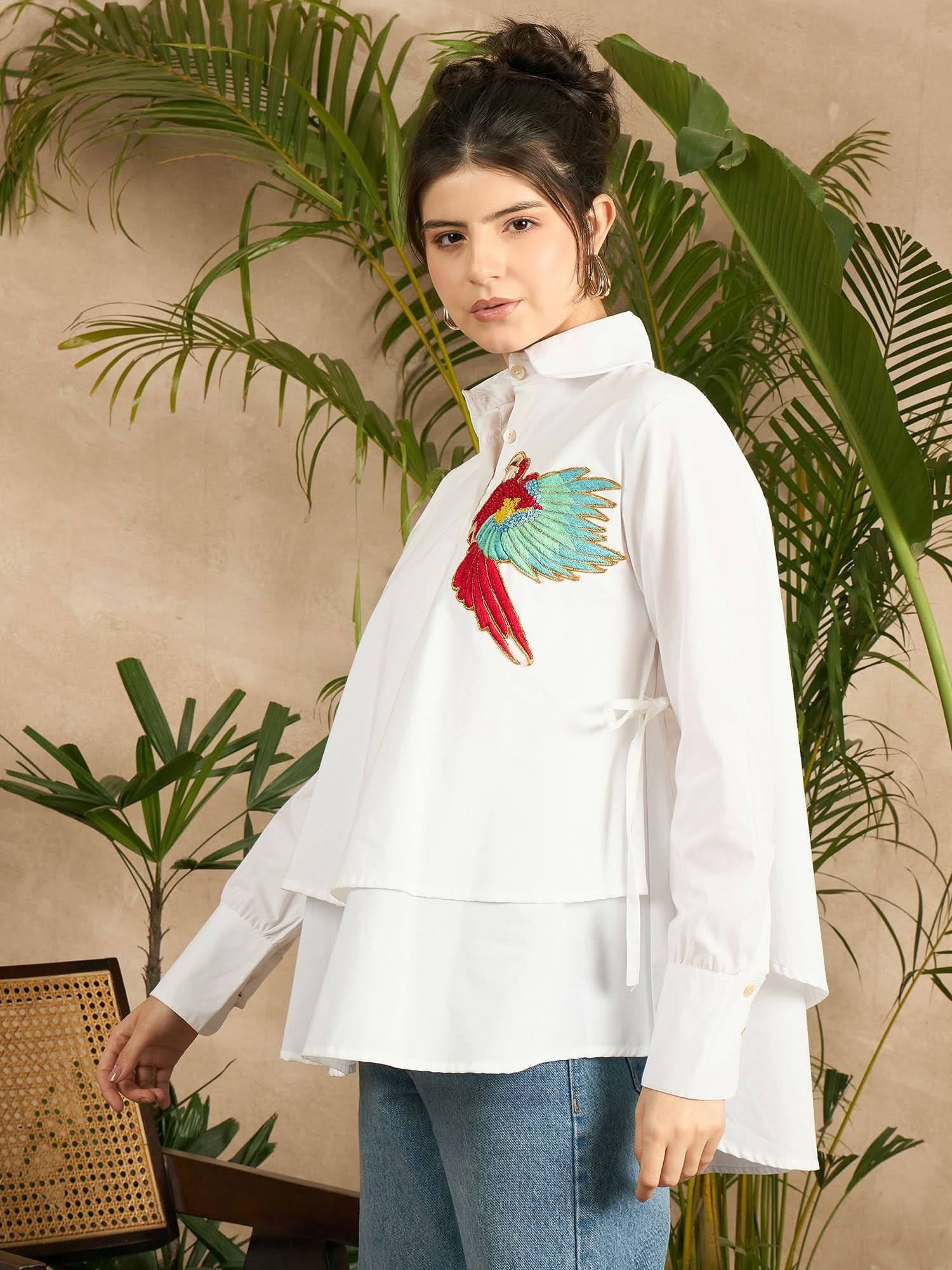 Double Layered Applique Cotton Shirt