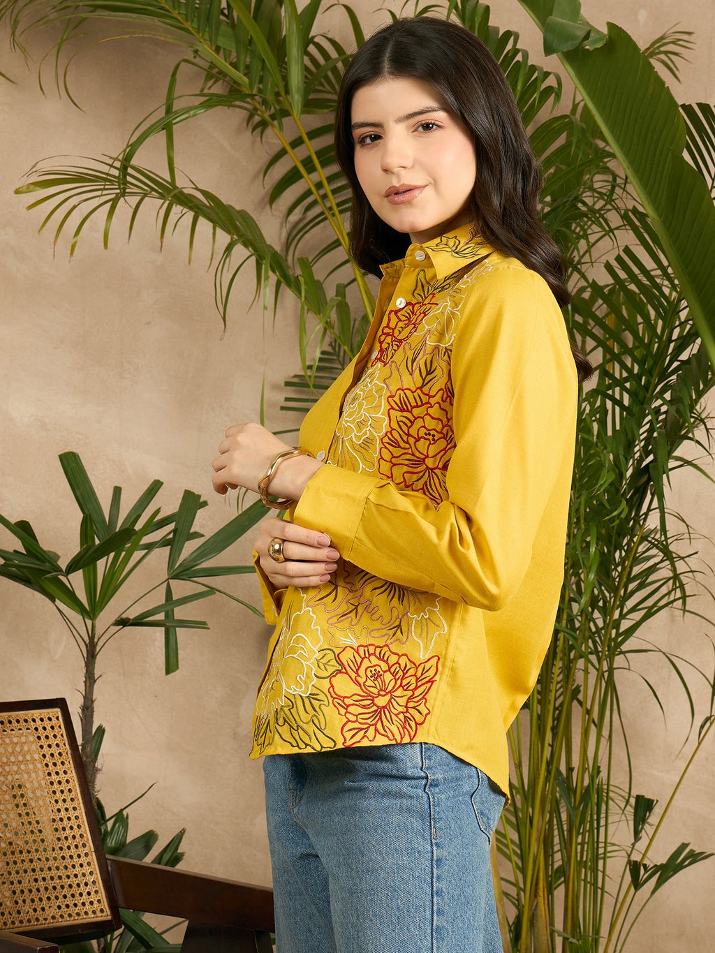 Floral Embroidered Linen Shirt