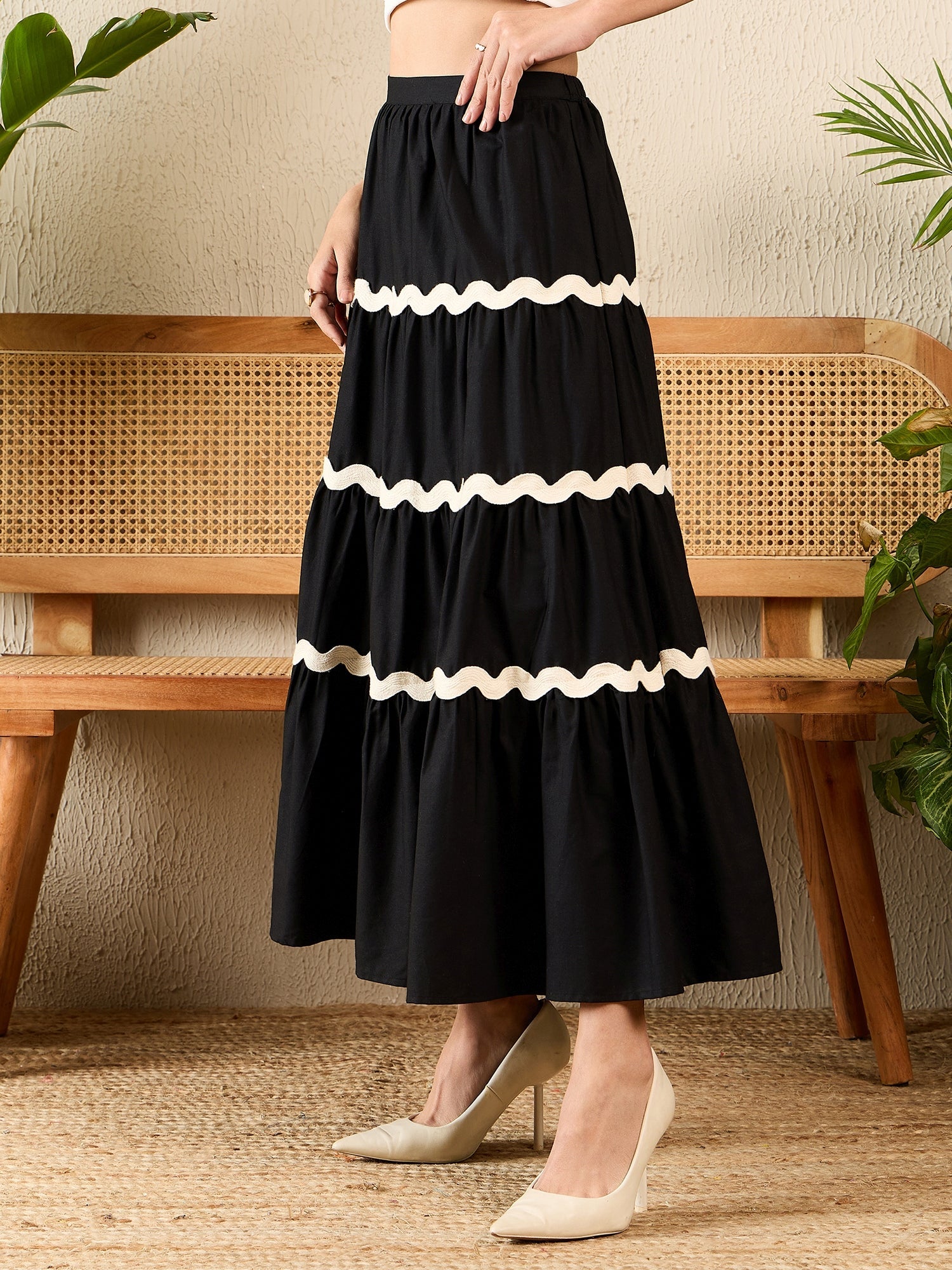 Ric-Rac Cotton Tiered Maxi Skirt