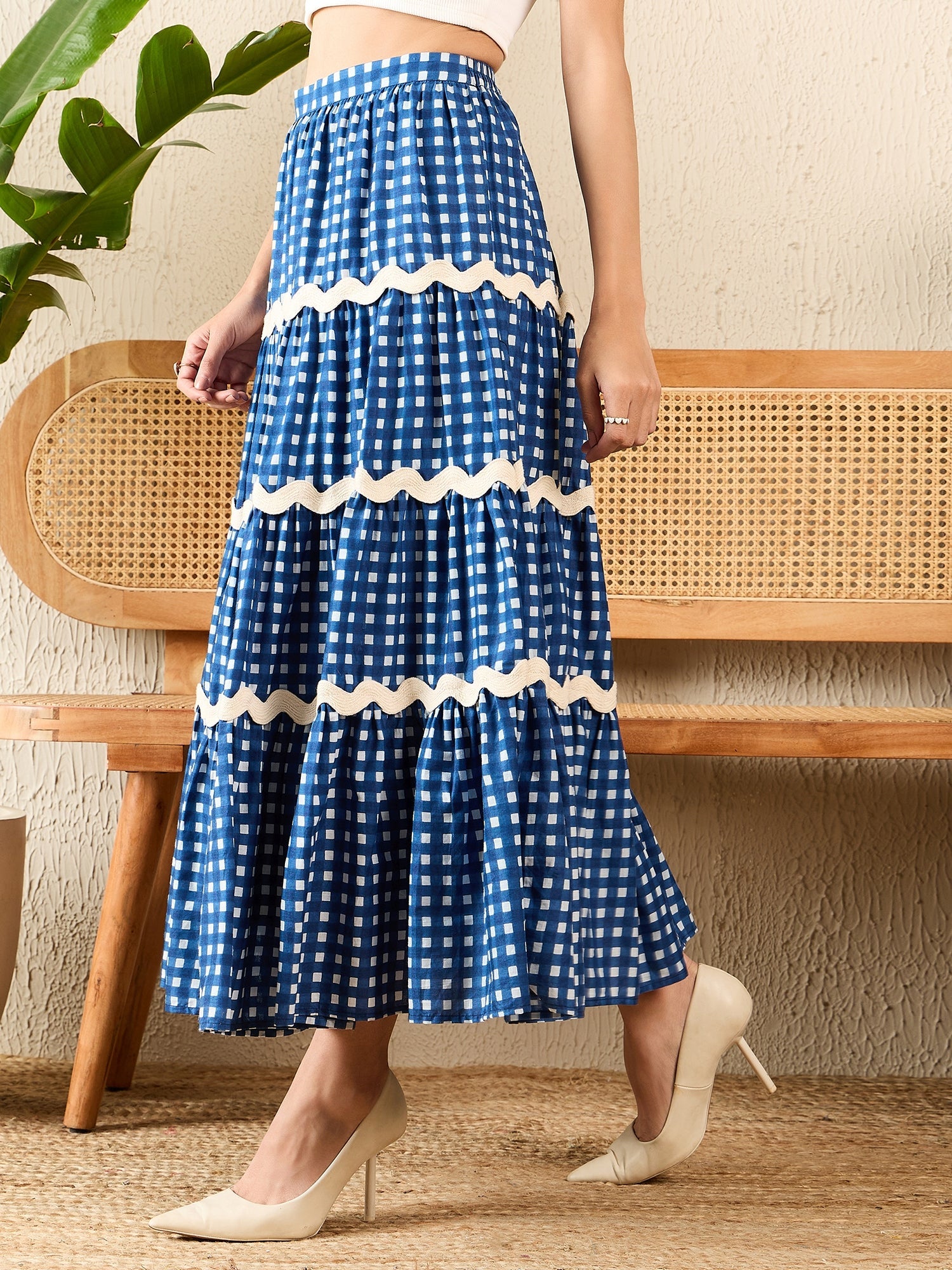 Ric-Rac Cotton Tiered Maxi Skirt