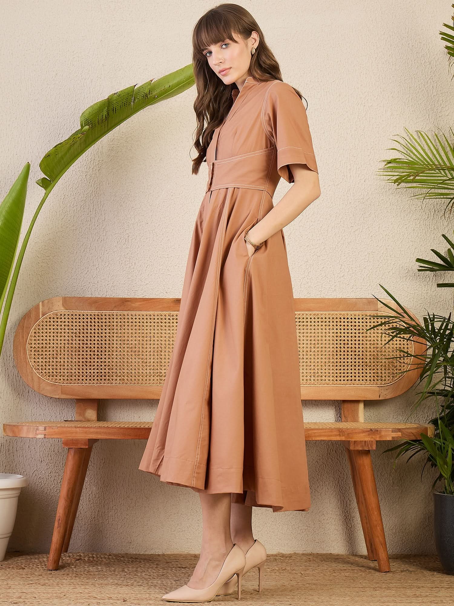 Corset Panelled Cotton Midi Dress