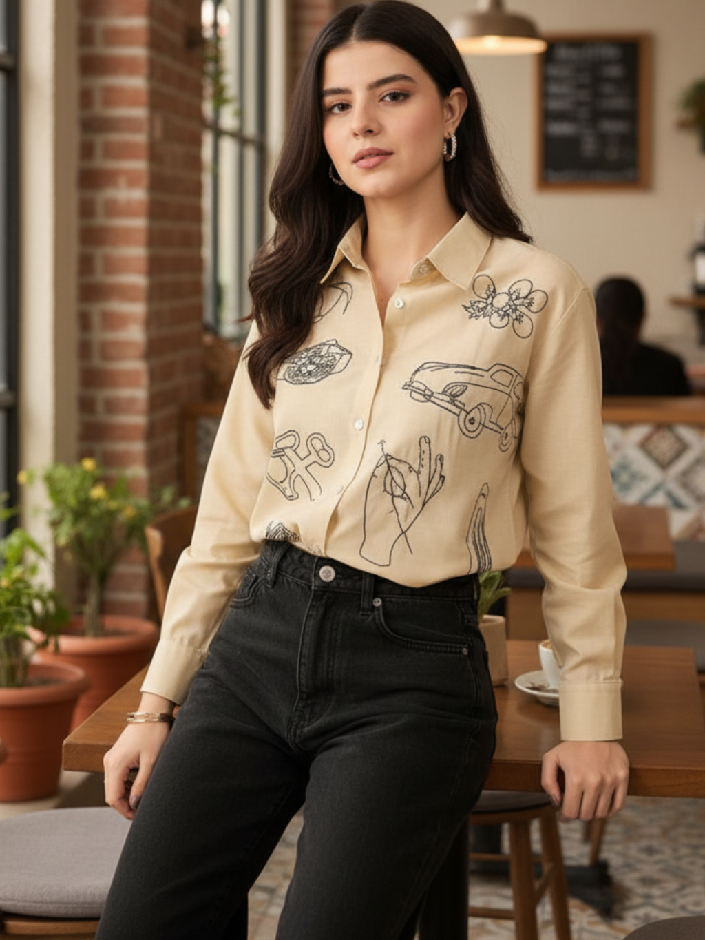 Doodle Embroidered Linen Shirt - Uptownie