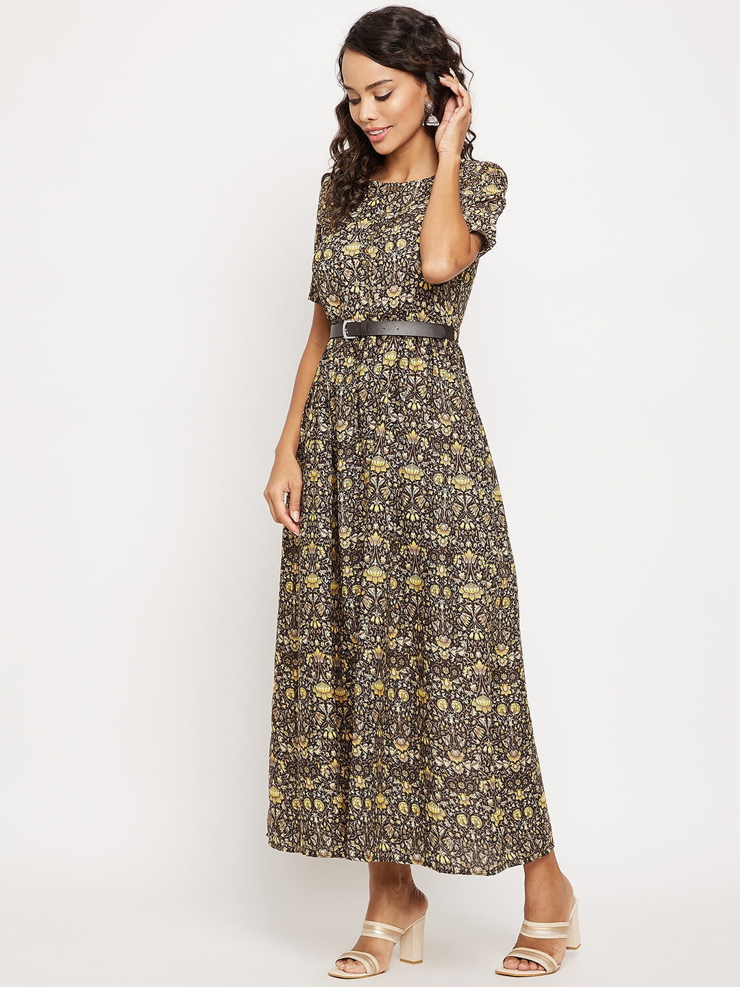 Printed Maxi Dress with Belt