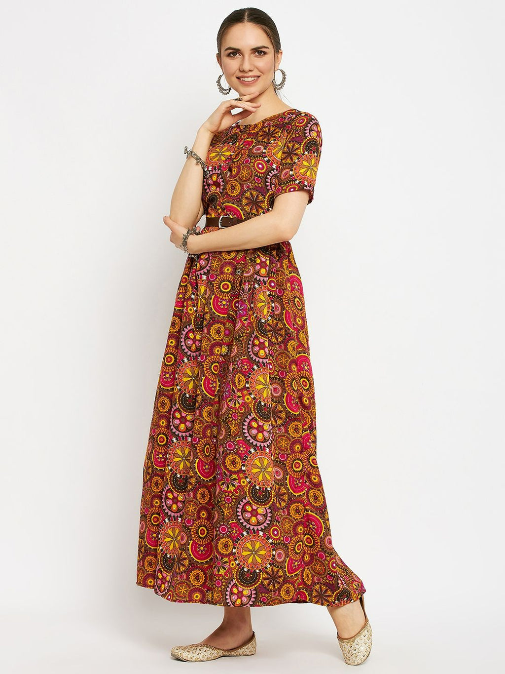 Printed Maxi Dress with Belt