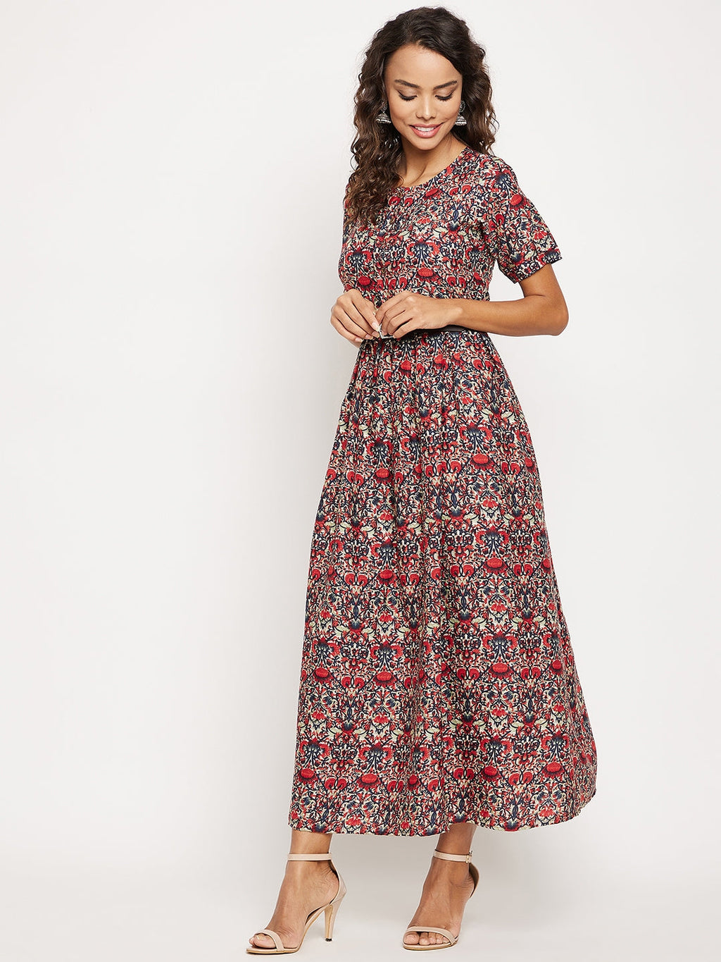 Printed Maxi Dress with Belt