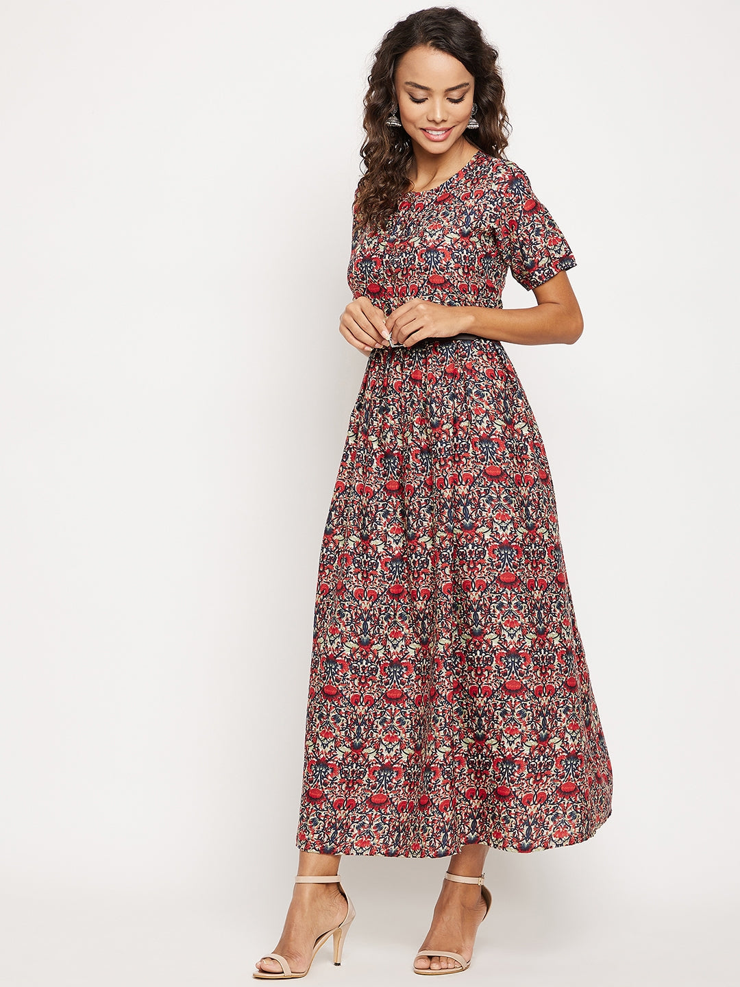 Printed Maxi Dress with Belt