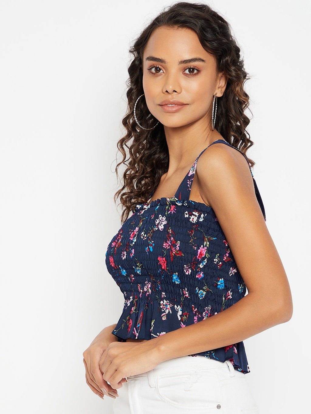 Square Neck Smocked Peplum Top