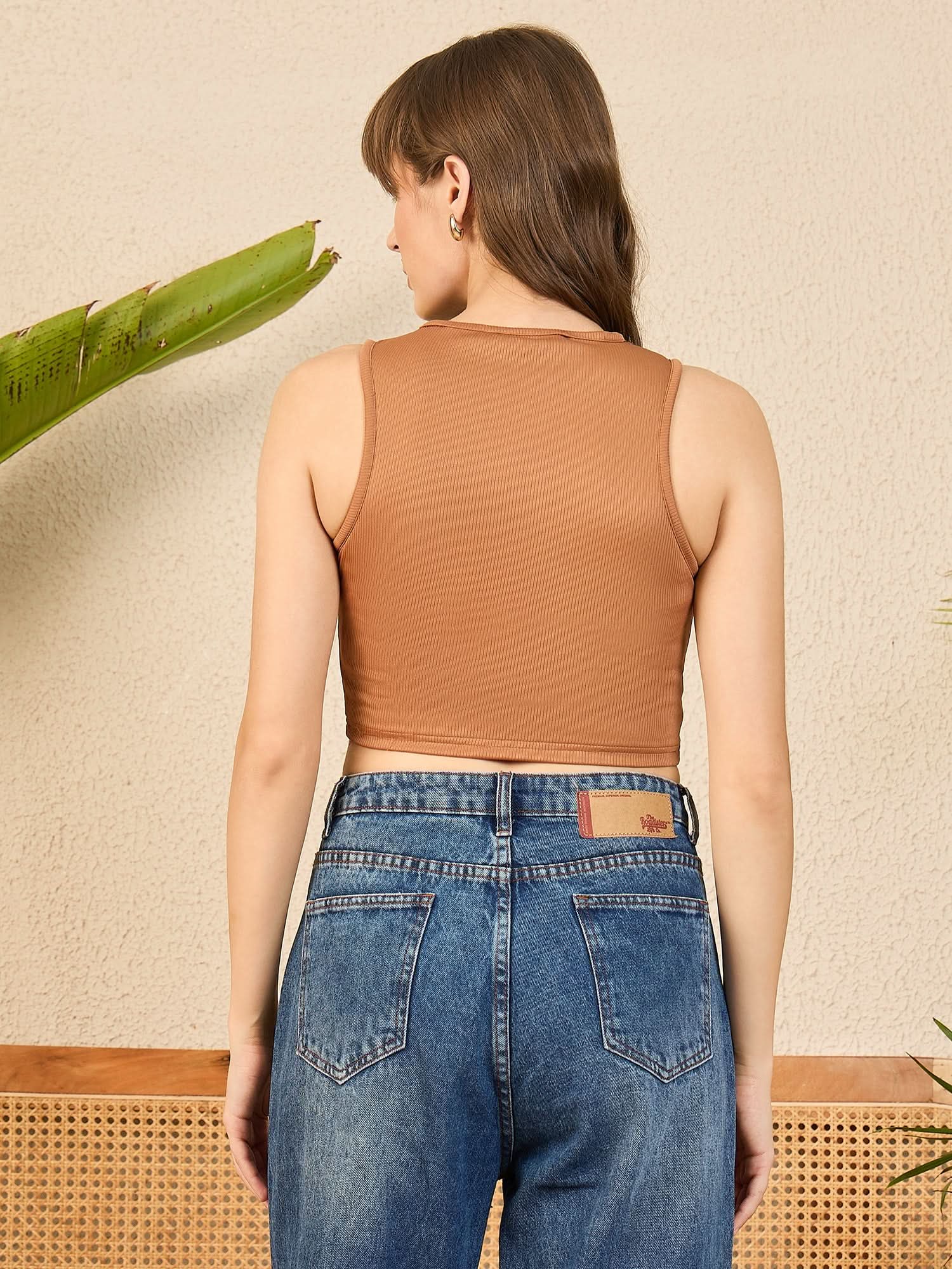 Stretchable Dual Color Cutout Ribbed Top