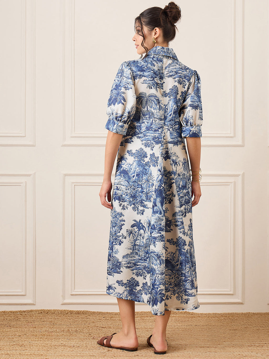 Front Pleated Cotton Midi Dress