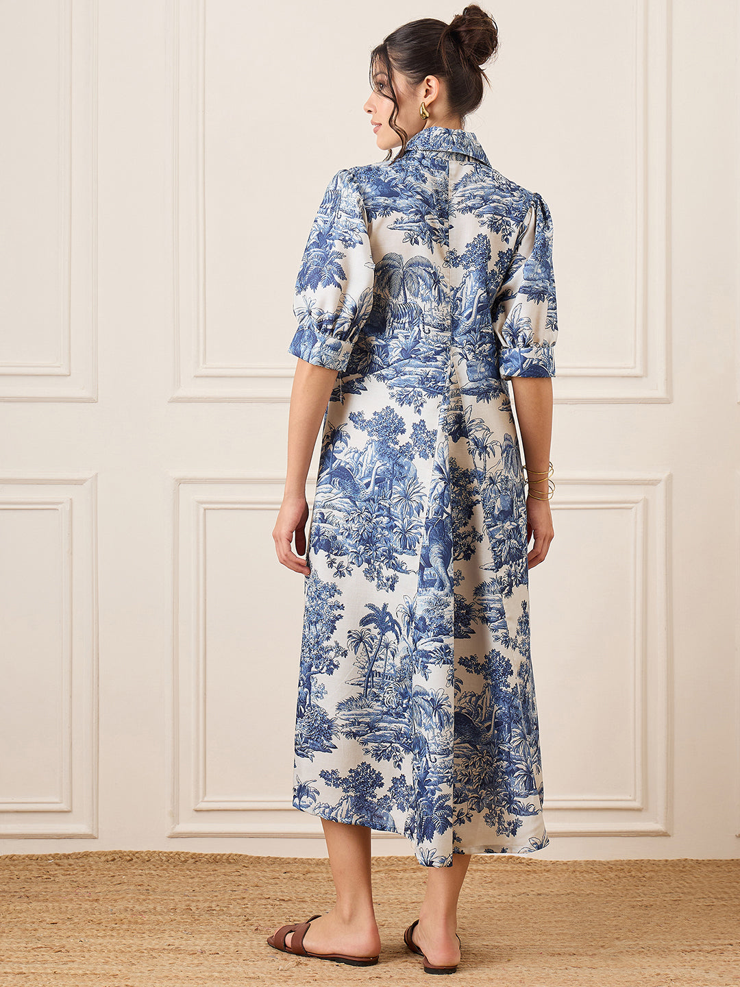 Front Pleated Cotton Midi Dress