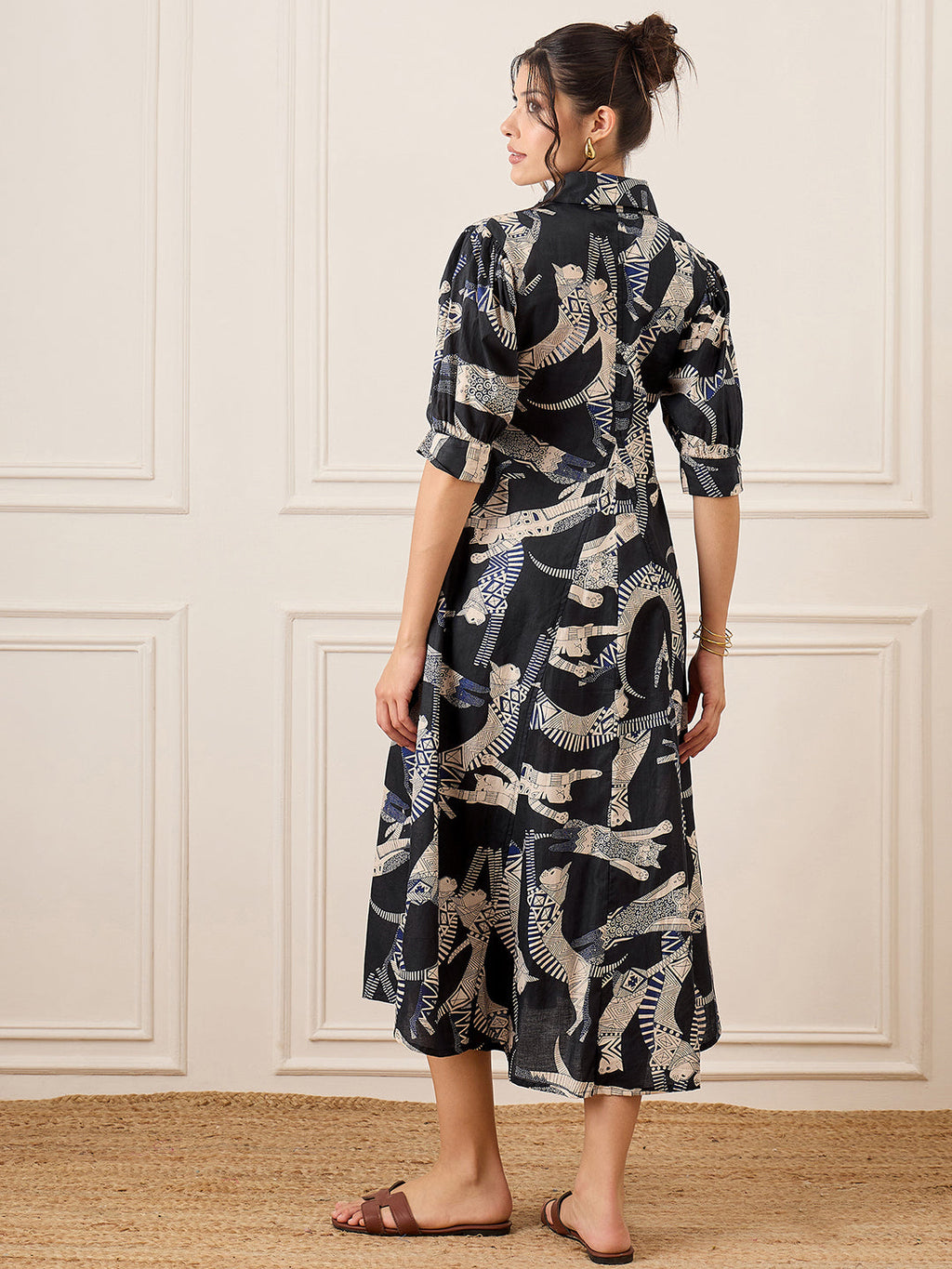 Front Pleated Cotton Midi Dress
