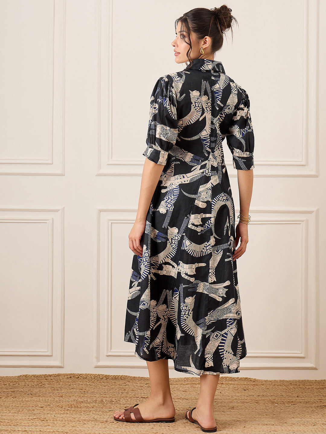 Front Pleated Cotton Midi Dress