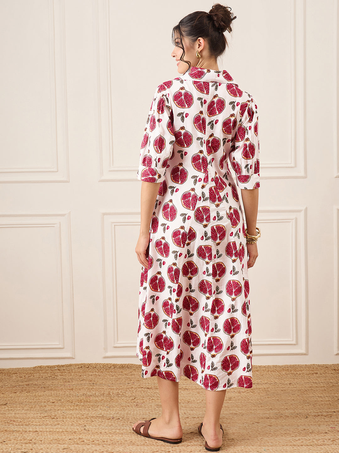 Front Pleated Cotton Midi Dress