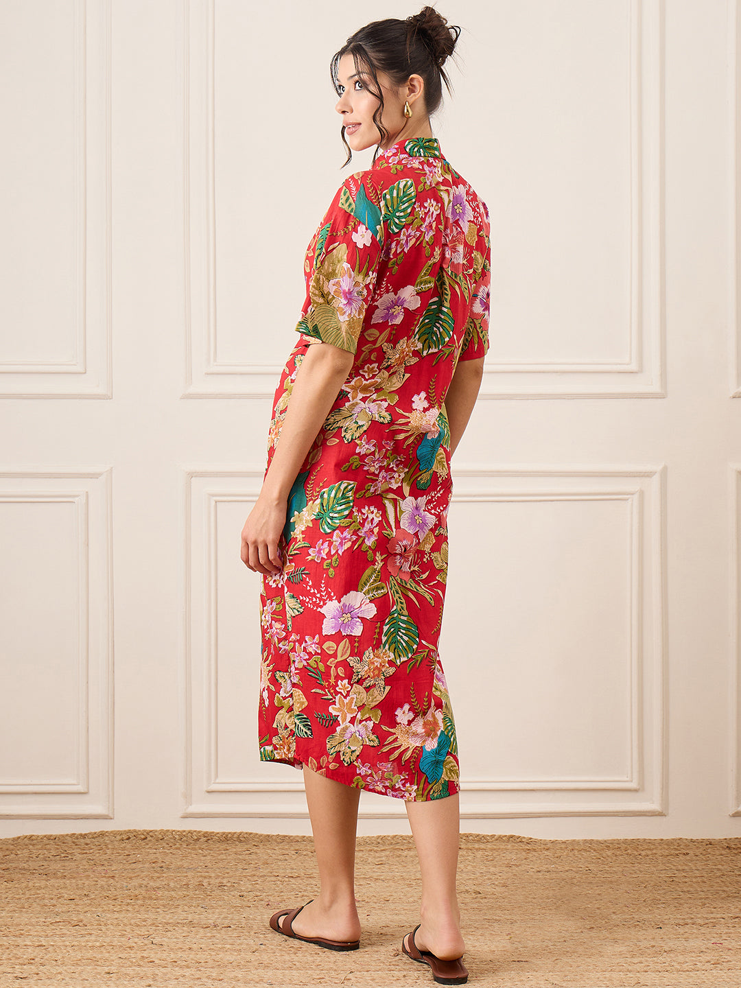 Cotton Twisted Shirt Midi Dress