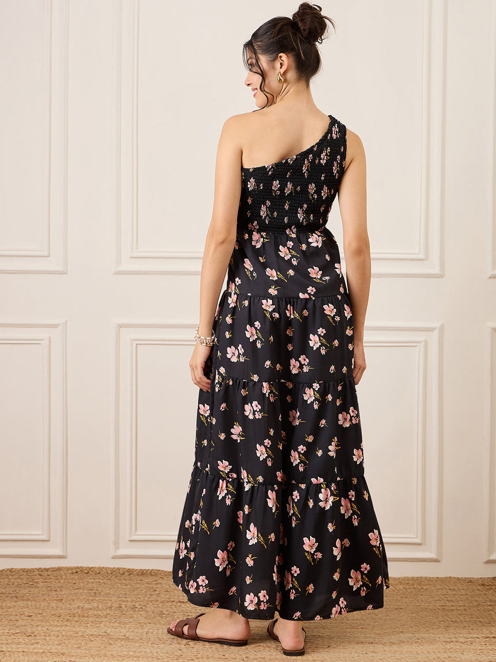 One Shoulder Smocked Maxi Dress
