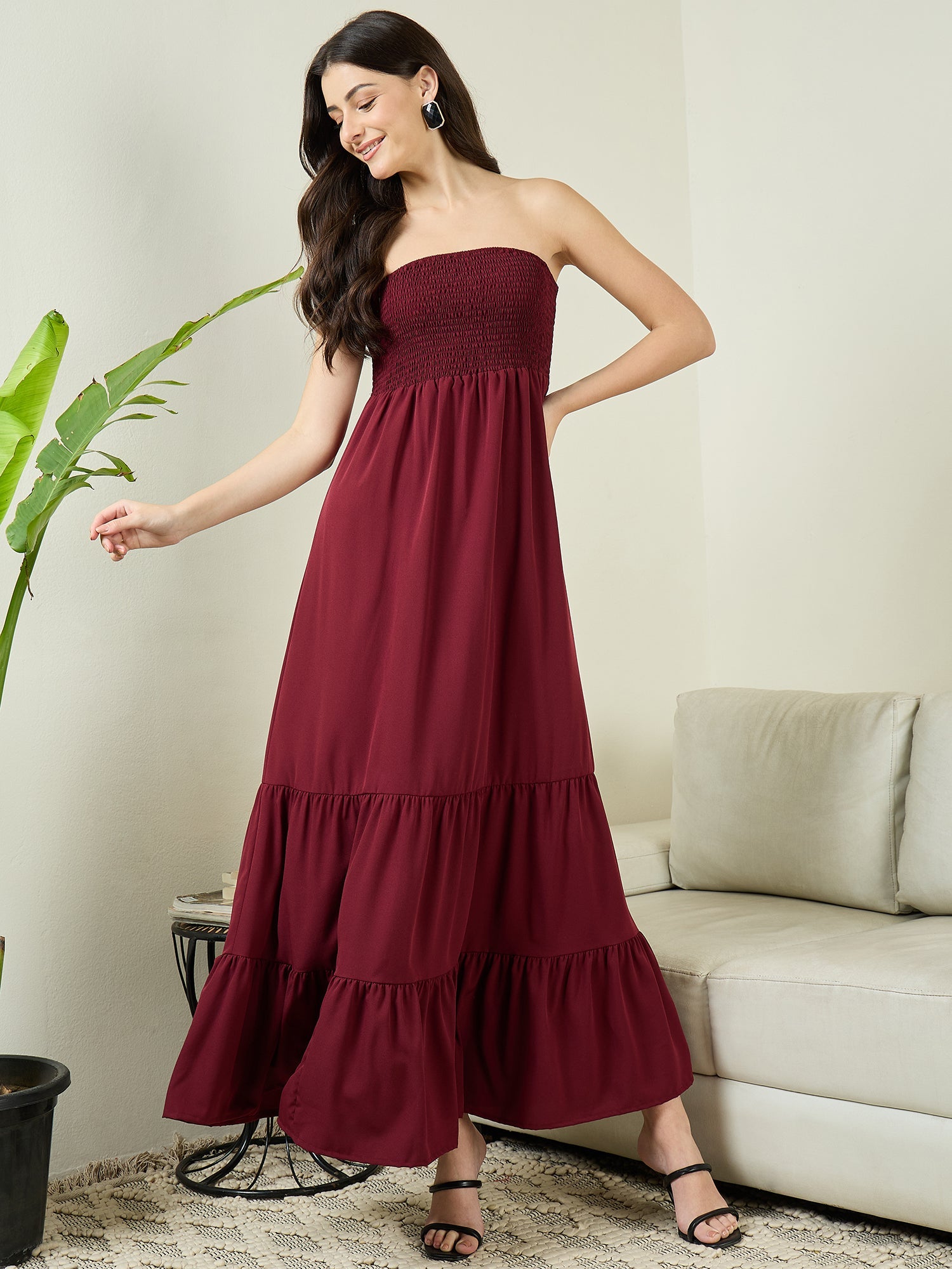 Strapless Smocked Maxi Dress - Uptownie
